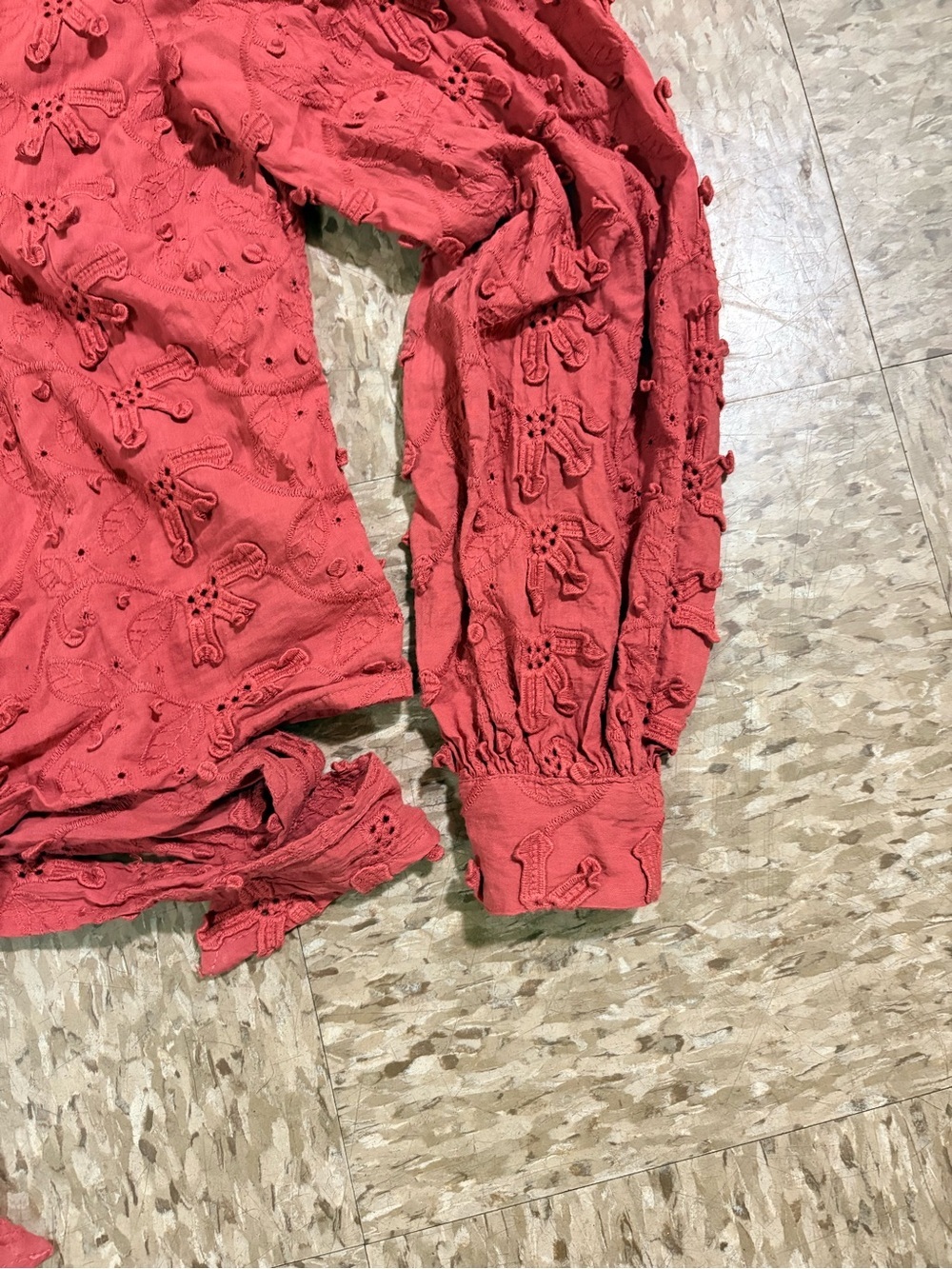 Anthropologie Red Eyelet V-Neck Tie-Hem Blouse - Picture 3 of 7